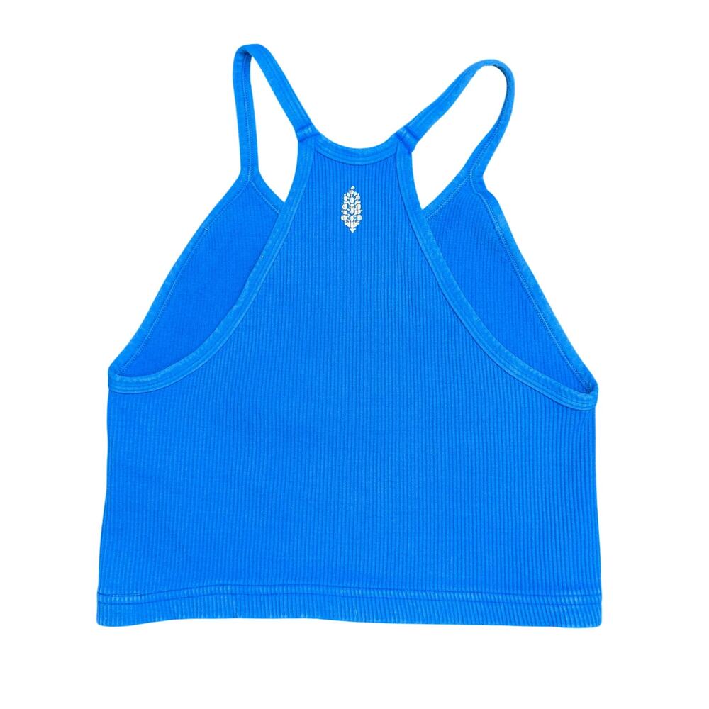Free People FP Movement Blue Good Karma High Neck Crop Ribbed Tank Top M/L